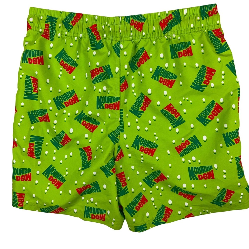 Mountain Dew Mens Swim Trunks Small Green Retro‎ Logo All Over Print New NWT - Picture 2 of 8